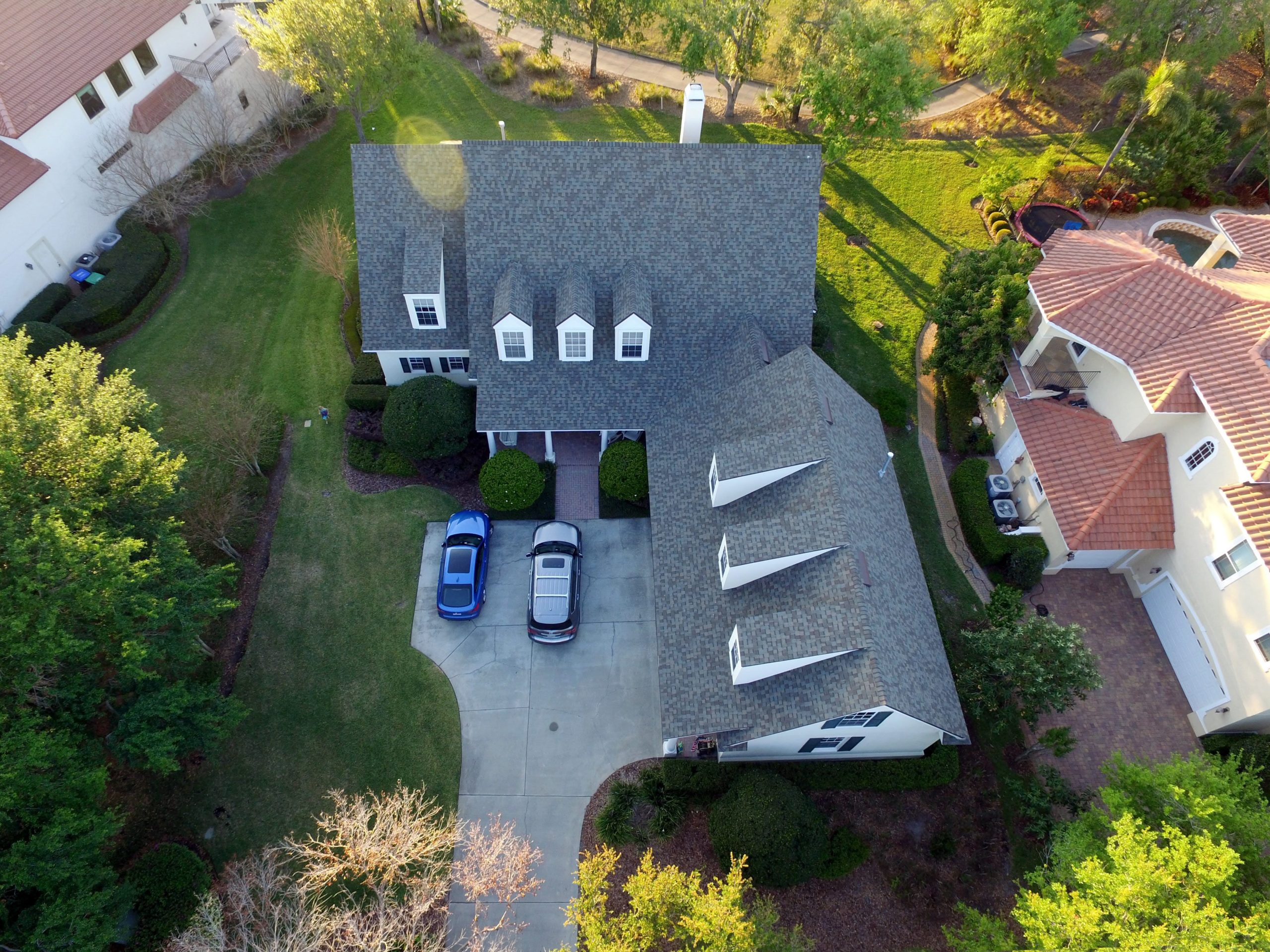 Aerial photo of recently completed roof.